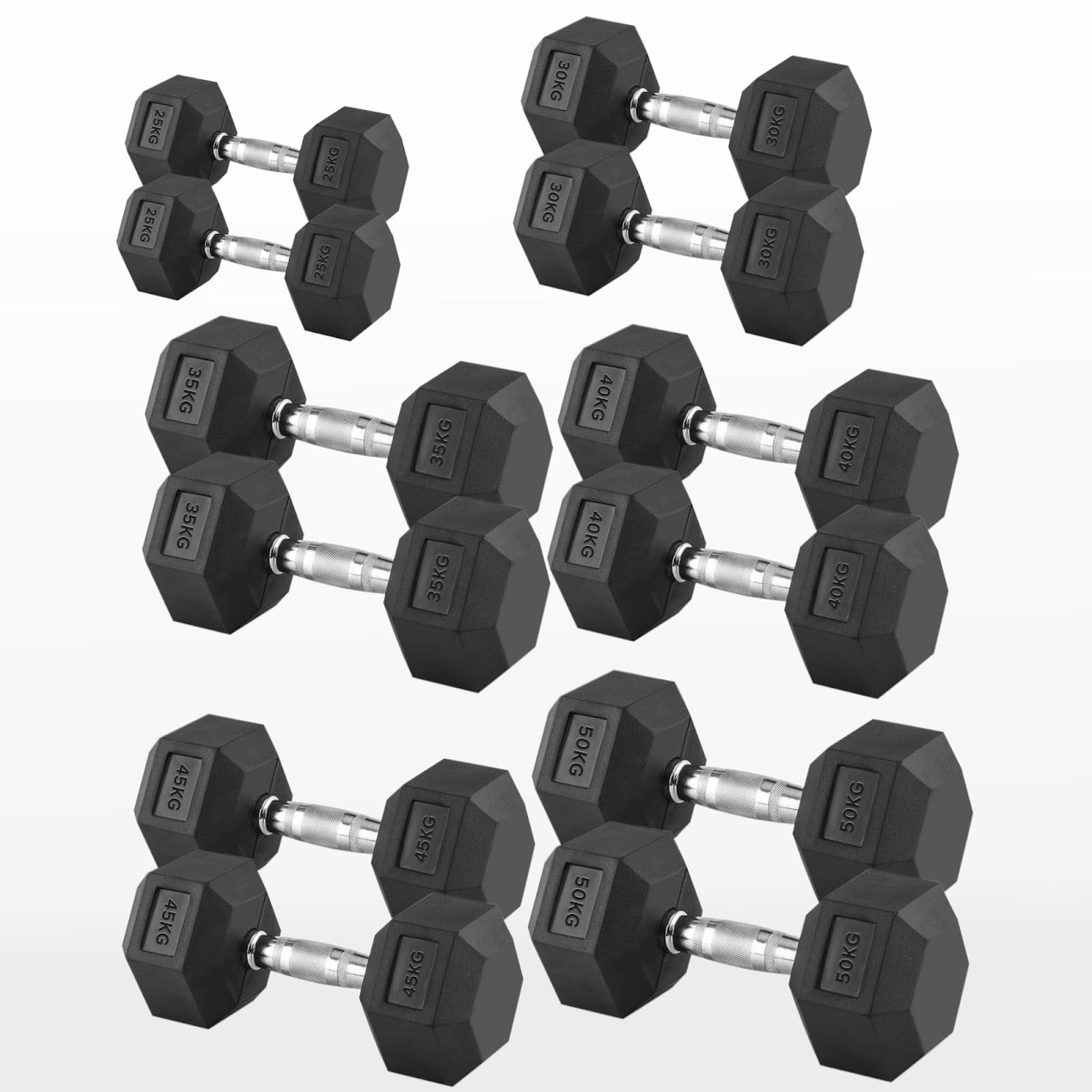 Hex Dumbbell Set 2.5kg–60kg – Rubber-Coated Anti-Roll Weights with Steel Handles – Dumbbell Pairs & Rack Bundles for Home & Commercial Gym Use