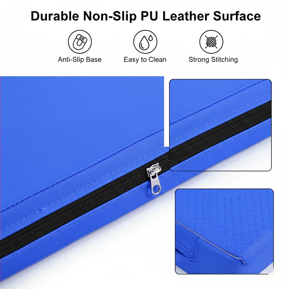 Tri-Fold Gymnastics Crash Mat – 5cm Thick PU Leather Non-Slip Folding Mat with Handles