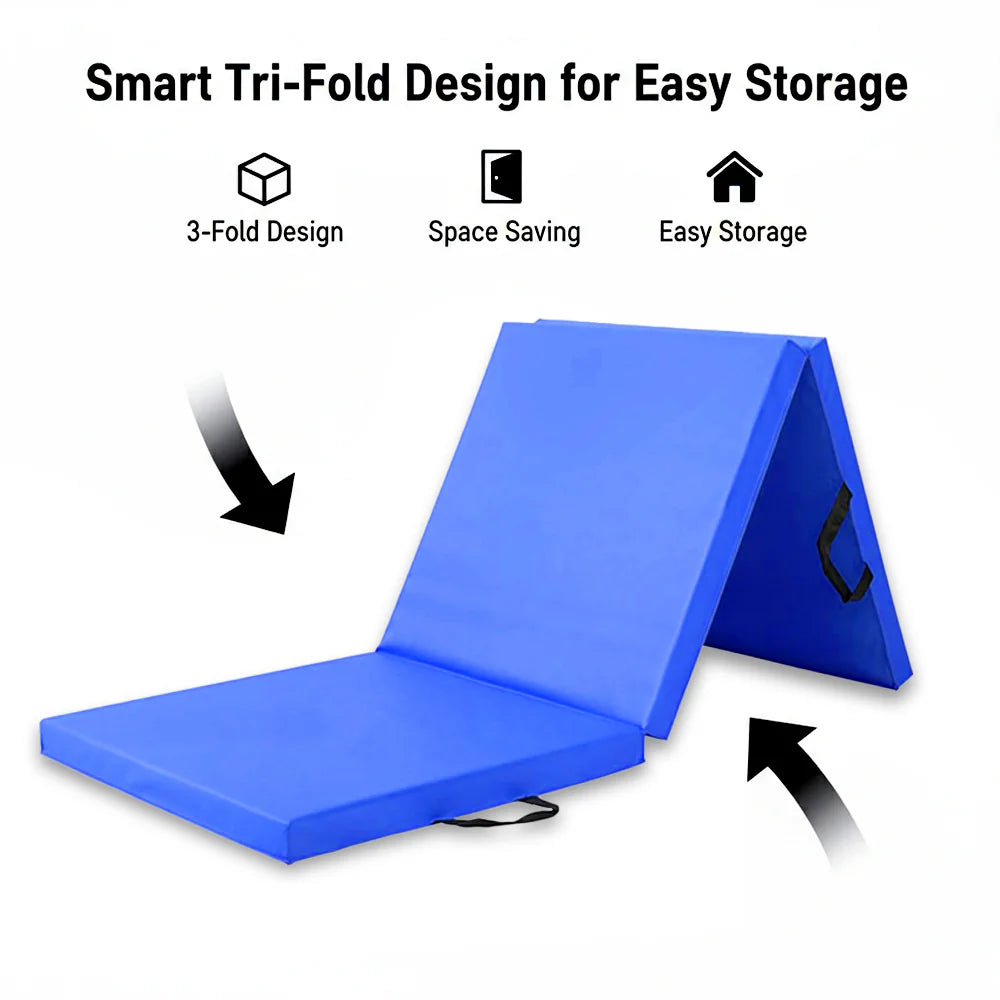 Tri-Fold Gymnastics Crash Mat – 5cm Thick PU Leather Non-Slip Folding Mat with Handles