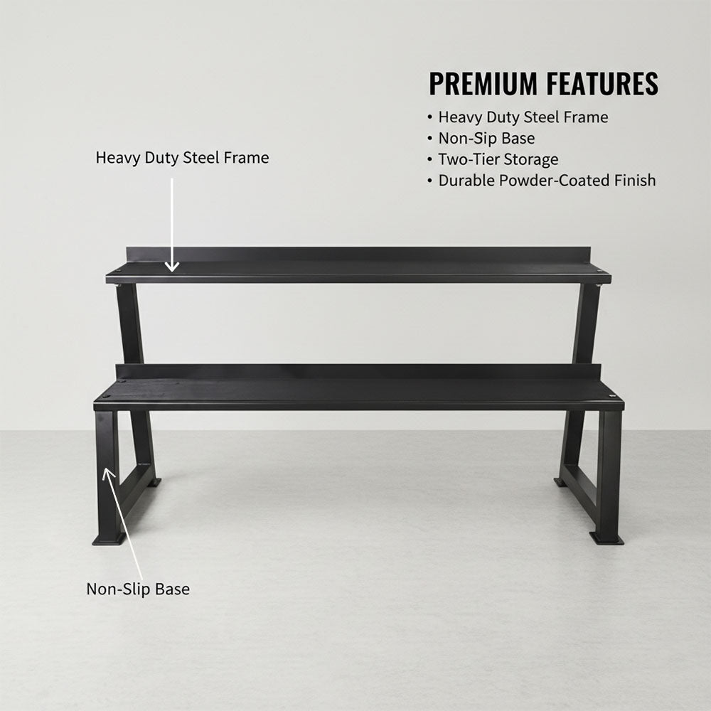 Heavy-Duty 2-Tier Kettlebell & Dumbbell Storage Rack – Steel Gym Organizer