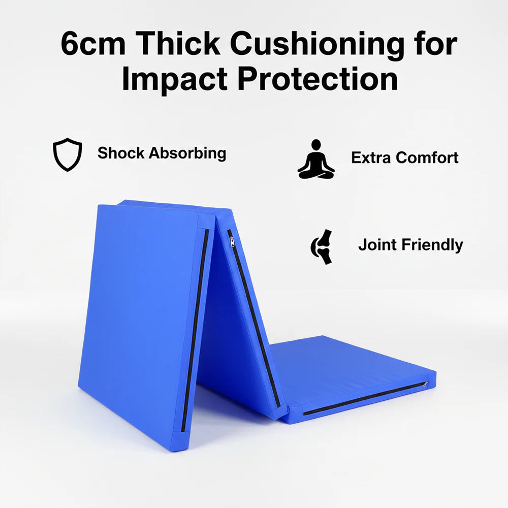 Tri-Fold Gymnastics Crash Mat – 5cm Thick PU Leather Non-Slip Folding Mat with Handles
