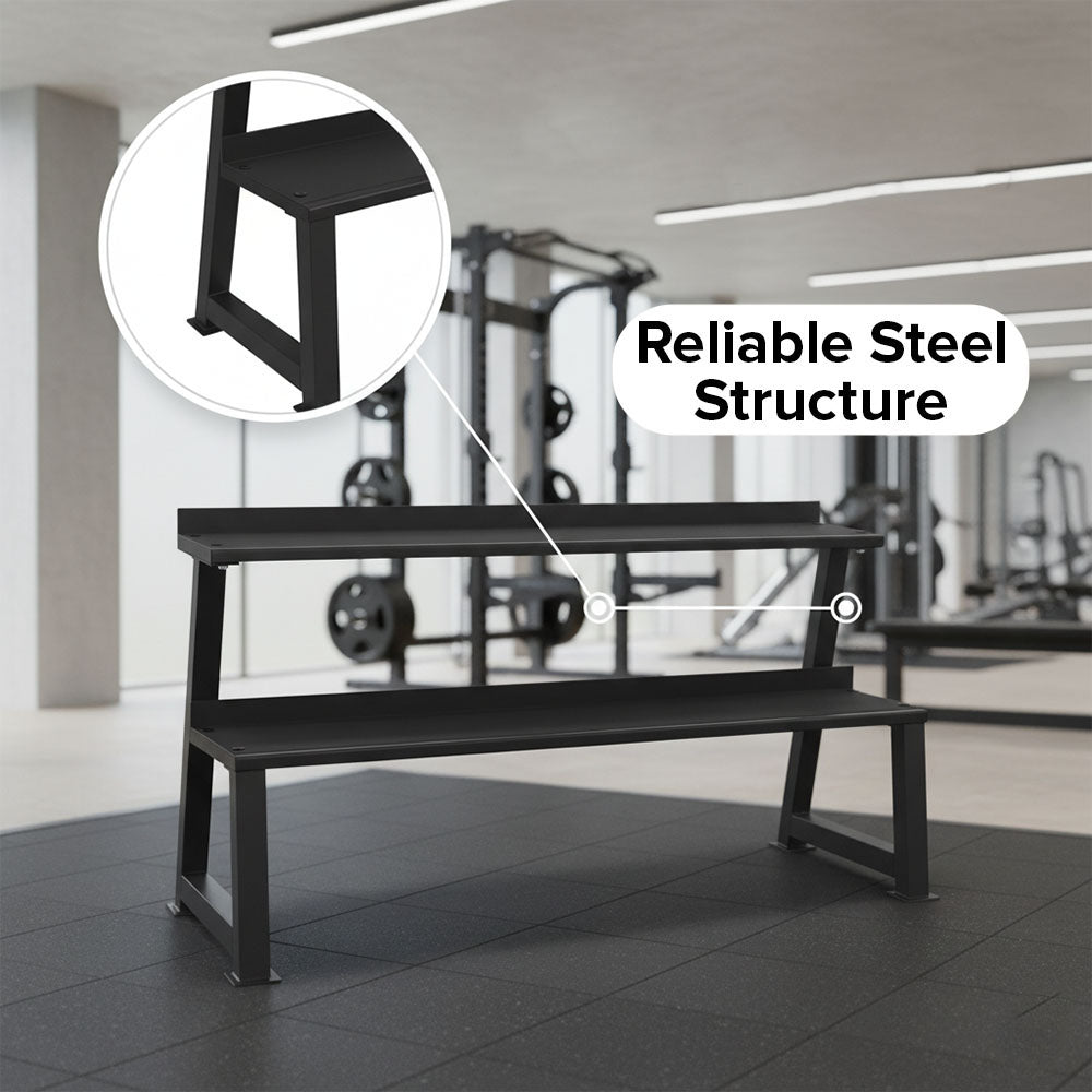 Heavy-Duty 2-Tier Kettlebell & Dumbbell Storage Rack – Steel Gym Organizer