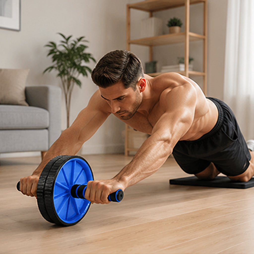Double‑Wheel Ab Roller with Extra‑Thick Knee Pad – Ergonomic Non‑Slip Grips, Dual Stability Wheels for Core Strength Training – Compact Home Gym Essential