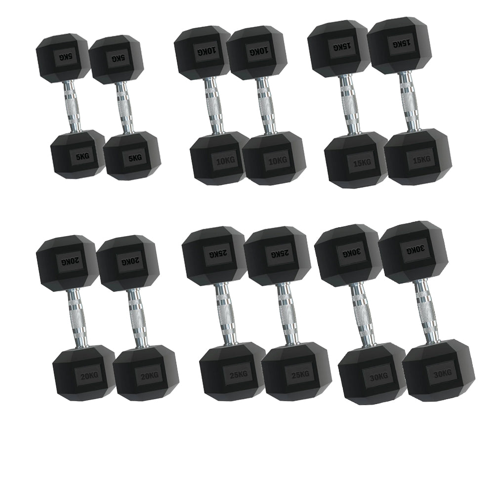 Upgrade Your Home Gym with 6-Pair Hex Dumbbell Set 2.5kg–30kg and Optional Tier 6 Rack – Durable Rubber-Coated, Anti-Roll Weights for Strength Training