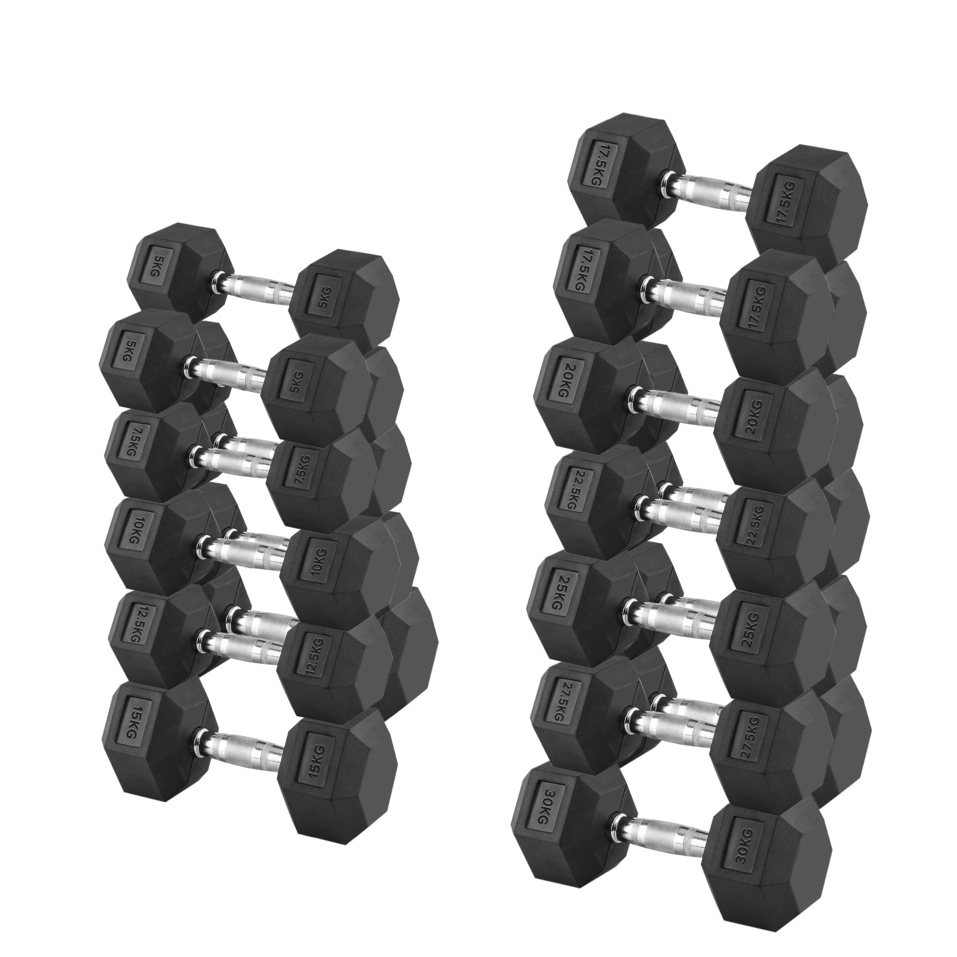 Elite Hex Dumbbell Set 2.5kg–30kg with Optional 3-Tier Rack – Rubber-Coated, Anti-Roll Design, Chrome Grip for Home & Studio Gyms UK