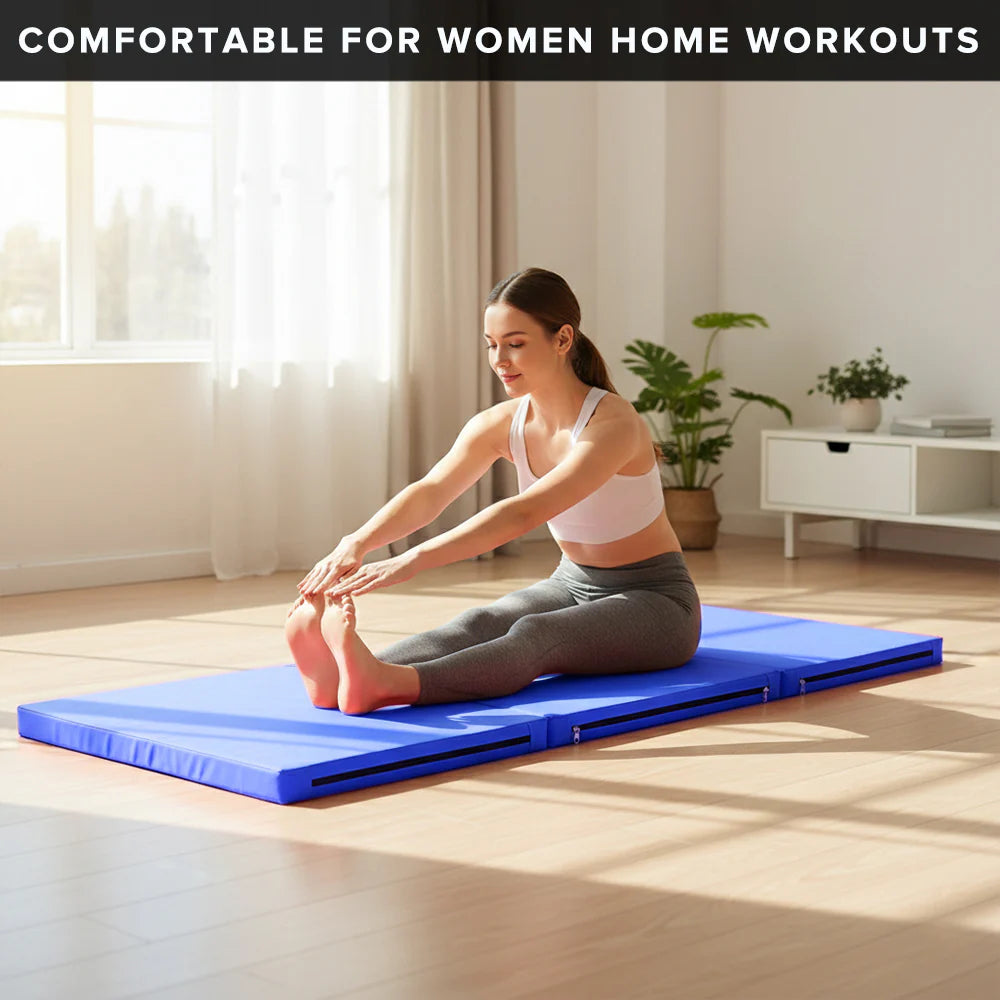 Tri-Fold Gymnastics Crash Mat – 5cm Thick PU Leather Non-Slip Folding Mat with Handles