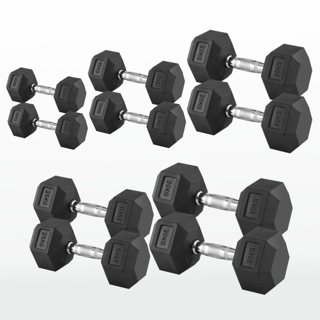 Hex Dumbbell Set 2.5kg–60kg – Rubber-Coated Anti-Roll Weights with Steel Handles – Dumbbell Pairs & Rack Bundles for Home & Commercial Gym Use