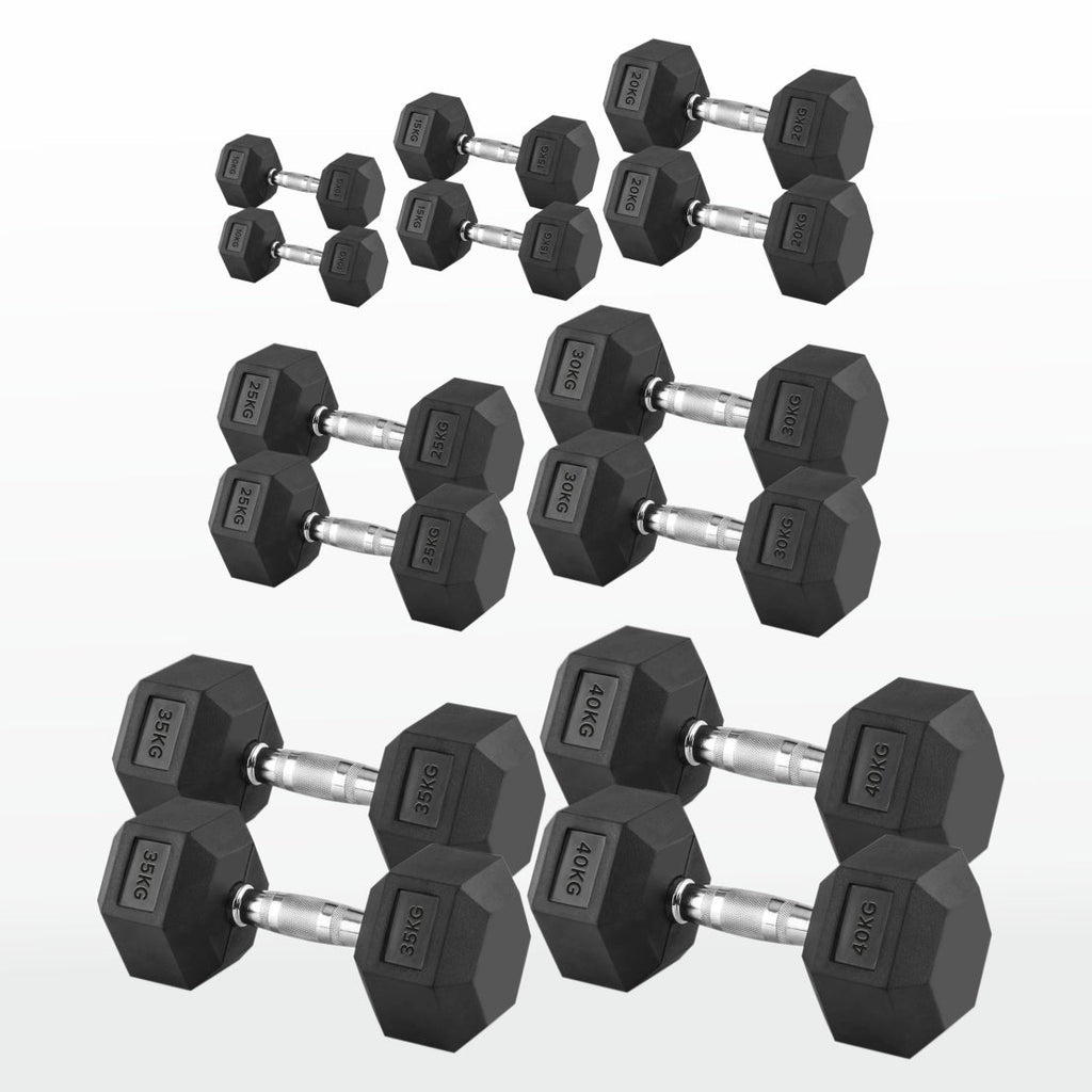 Hex Dumbbell Set 2.5kg–60kg – Rubber-Coated Anti-Roll Weights with Steel Handles – Dumbbell Pairs & Rack Bundles for Home & Commercial Gym Use
