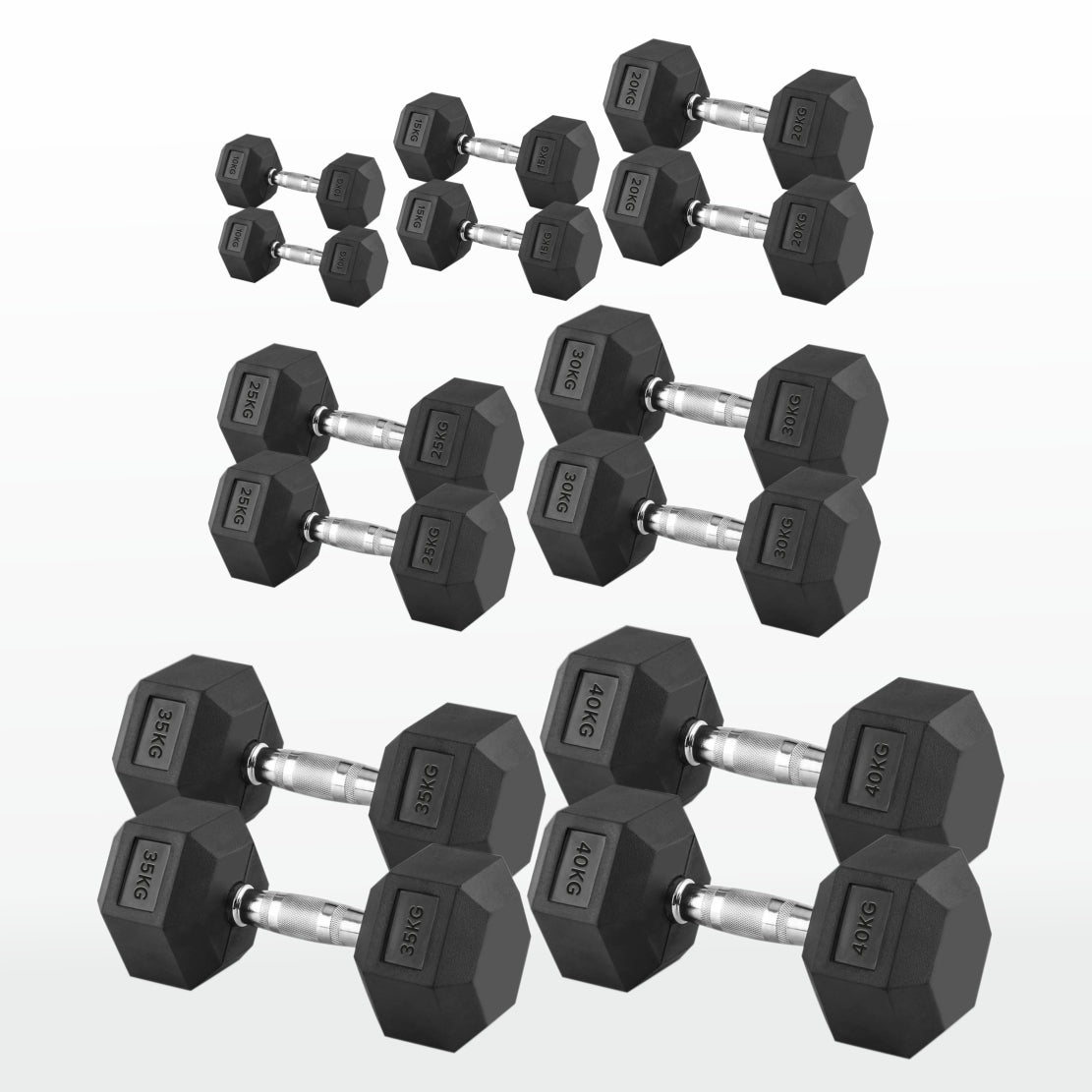 Hex Dumbbell Set 2.5kg–60kg – Rubber-Coated Anti-Roll Weights with Steel Handles – Dumbbell Pairs & Rack Bundles for Home & Commercial Gym Use