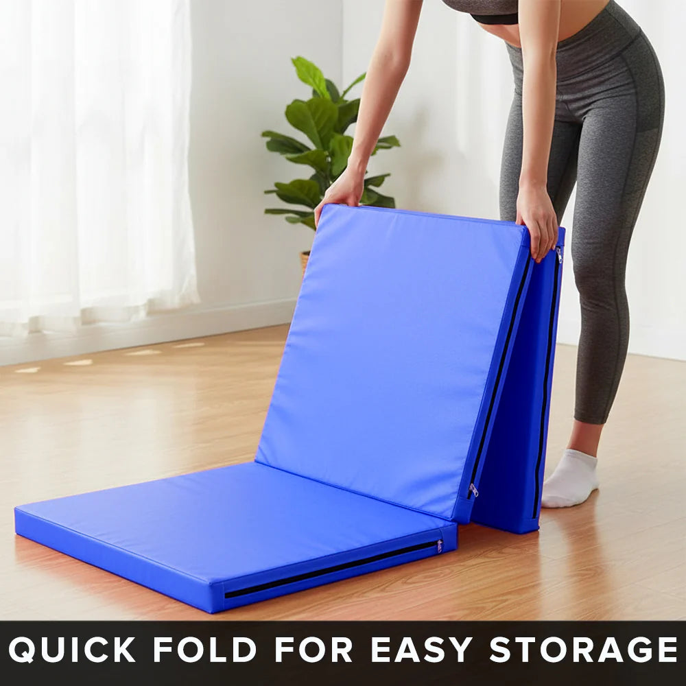 Tri-Fold Gymnastics Crash Mat – 5cm Thick PU Leather Non-Slip Folding Mat with Handles