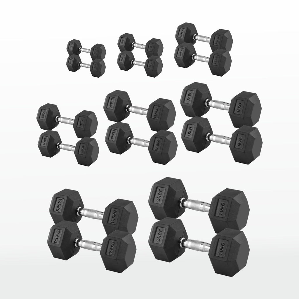 Hex Dumbbell Set 2.5kg–60kg – Rubber-Coated Anti-Roll Weights with Steel Handles – Dumbbell Pairs & Rack Bundles for Home & Commercial Gym Use