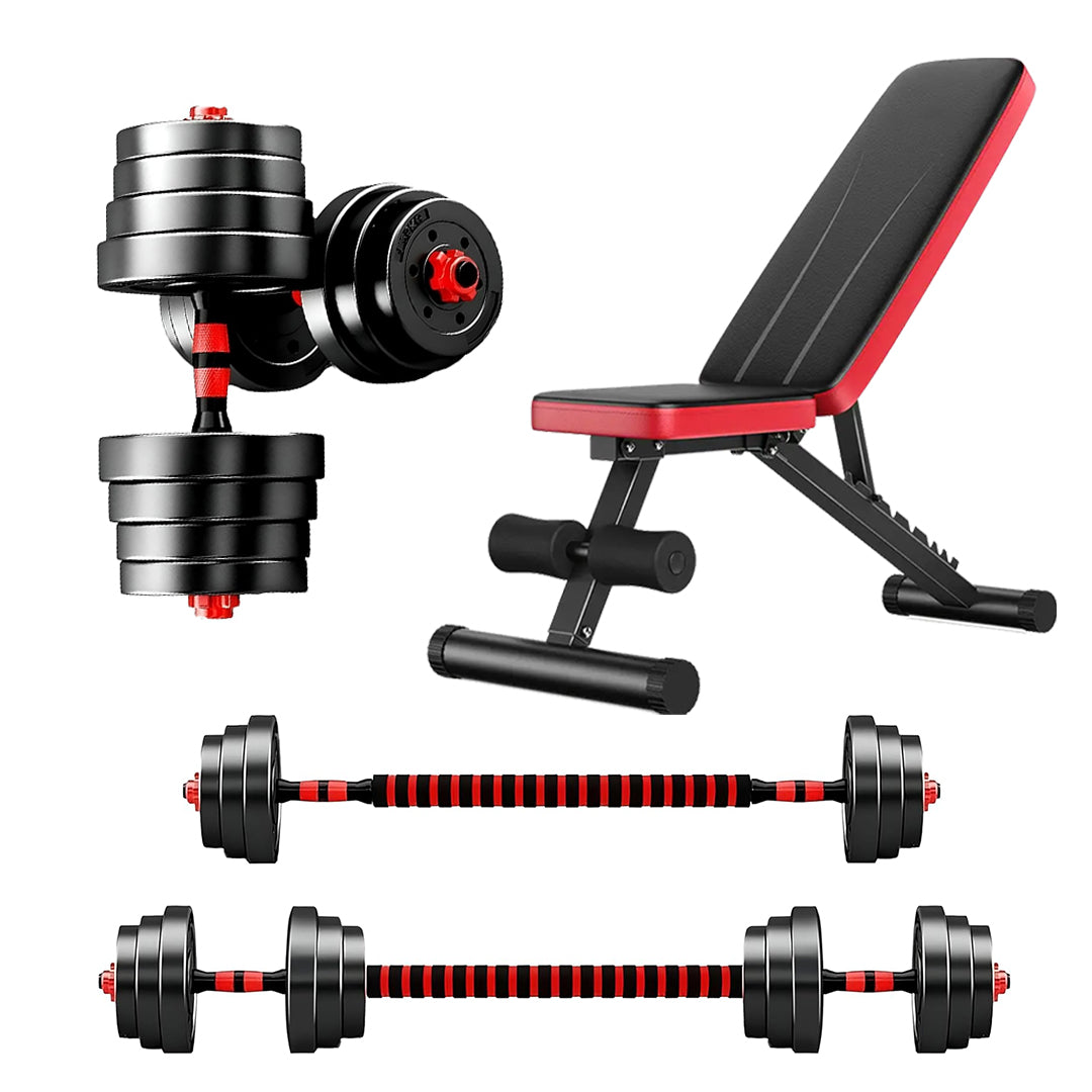 Adjustable Vinyl‑Coated Dumbbells & Barbell Set 20‑30 kg – Anti‑Roll Sport Handles for Strength Training – Home Gym, Compact & Durable