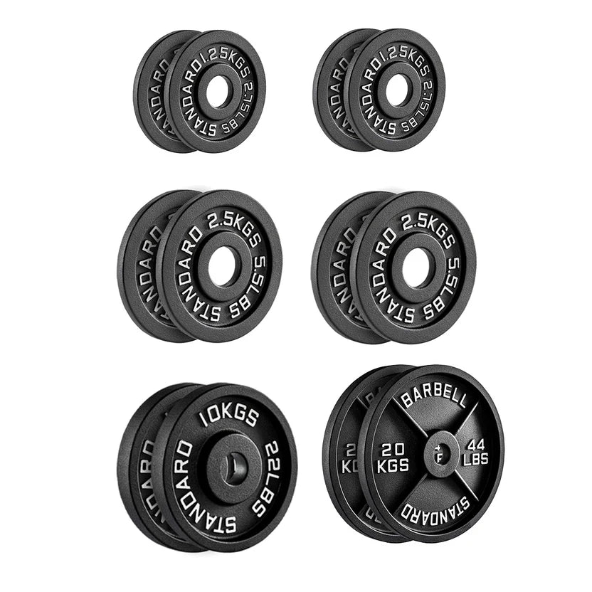 Cast Iron Olympic Weight Plates Set Non-Slip Matte Black Strength Training Home Gym Equipment