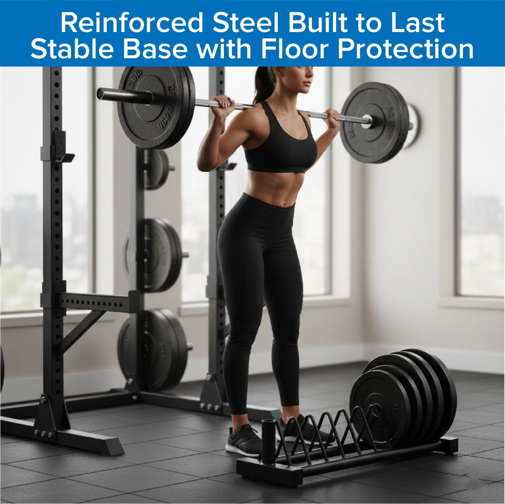 Horizontal Weight Plate Rack – Heavy-Duty Steel Storage Stand for Olympic & Standard Plates, Portable Home Gym Organizer, Rolling Barbell Holder