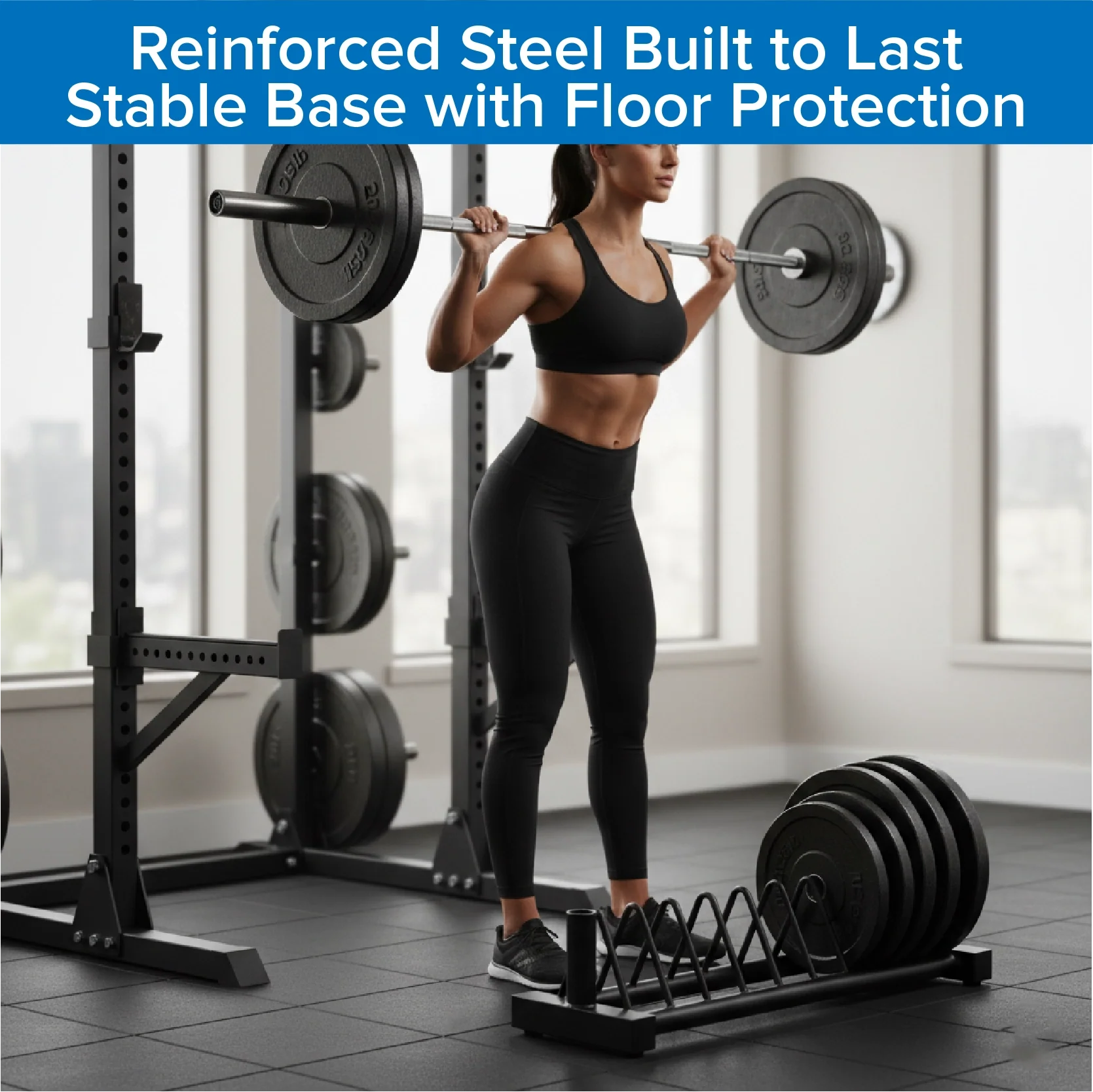 Horizontal Weight Plate Rack – Heavy-Duty Steel Storage Stand for Olympic & Standard Plates, Portable Home Gym Organizer, Rolling Barbell Holder
