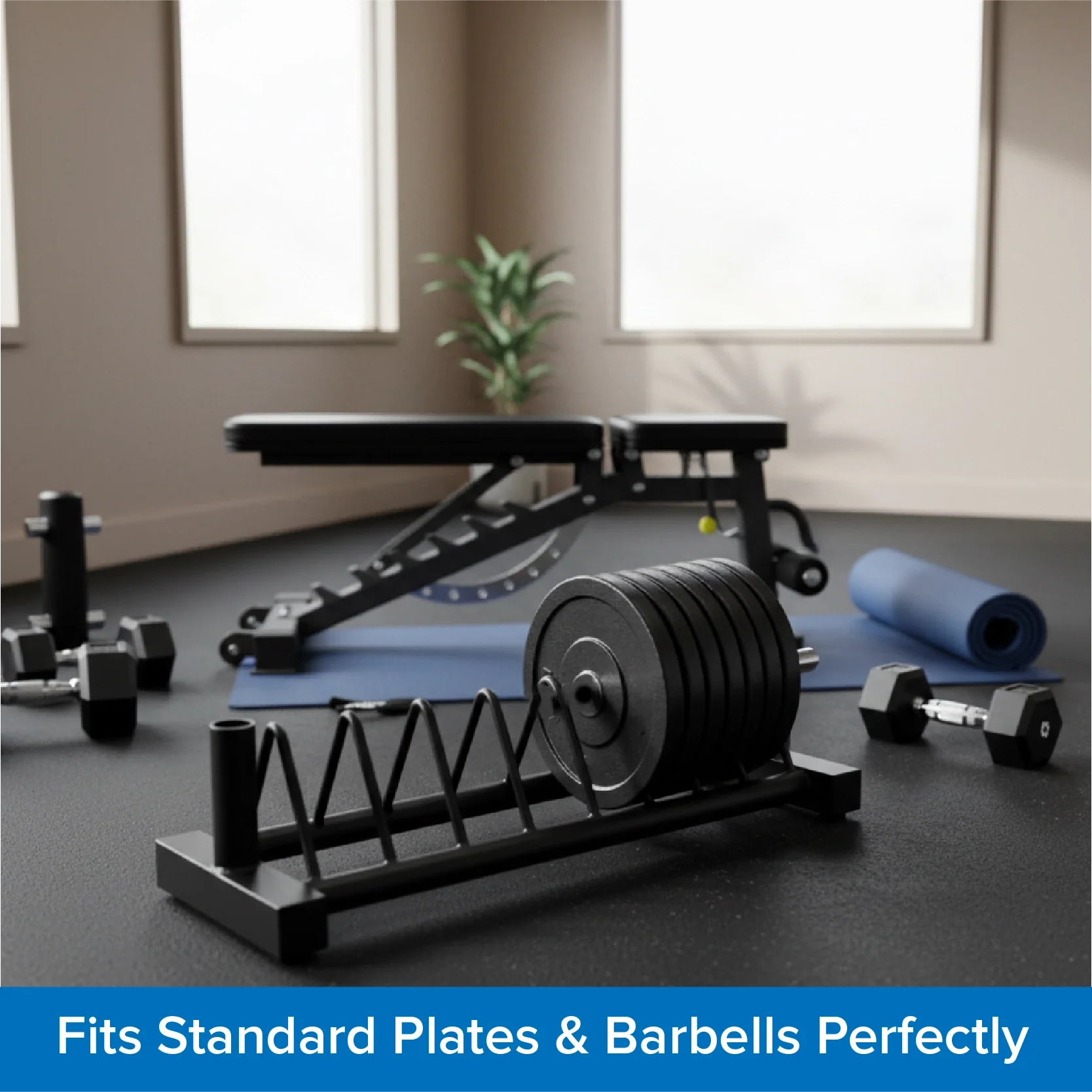 Horizontal Weight Plate Rack – Heavy-Duty Steel Storage Stand for Olympic & Standard Plates, Portable Home Gym Organizer, Rolling Barbell Holder