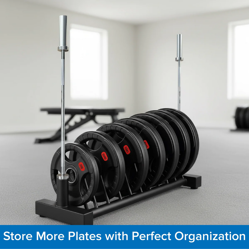 Horizontal Weight Plate Rack – Heavy-Duty Steel Storage Stand for Olympic & Standard Plates, Portable Home Gym Organizer, Rolling Barbell Holder