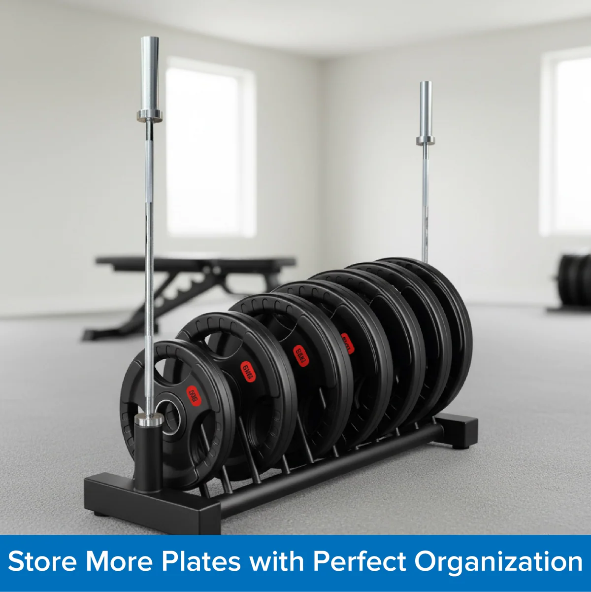 Horizontal Weight Plate Rack – Heavy-Duty Steel Storage Stand for Olympic & Standard Plates, Portable Home Gym Organizer, Rolling Barbell Holder