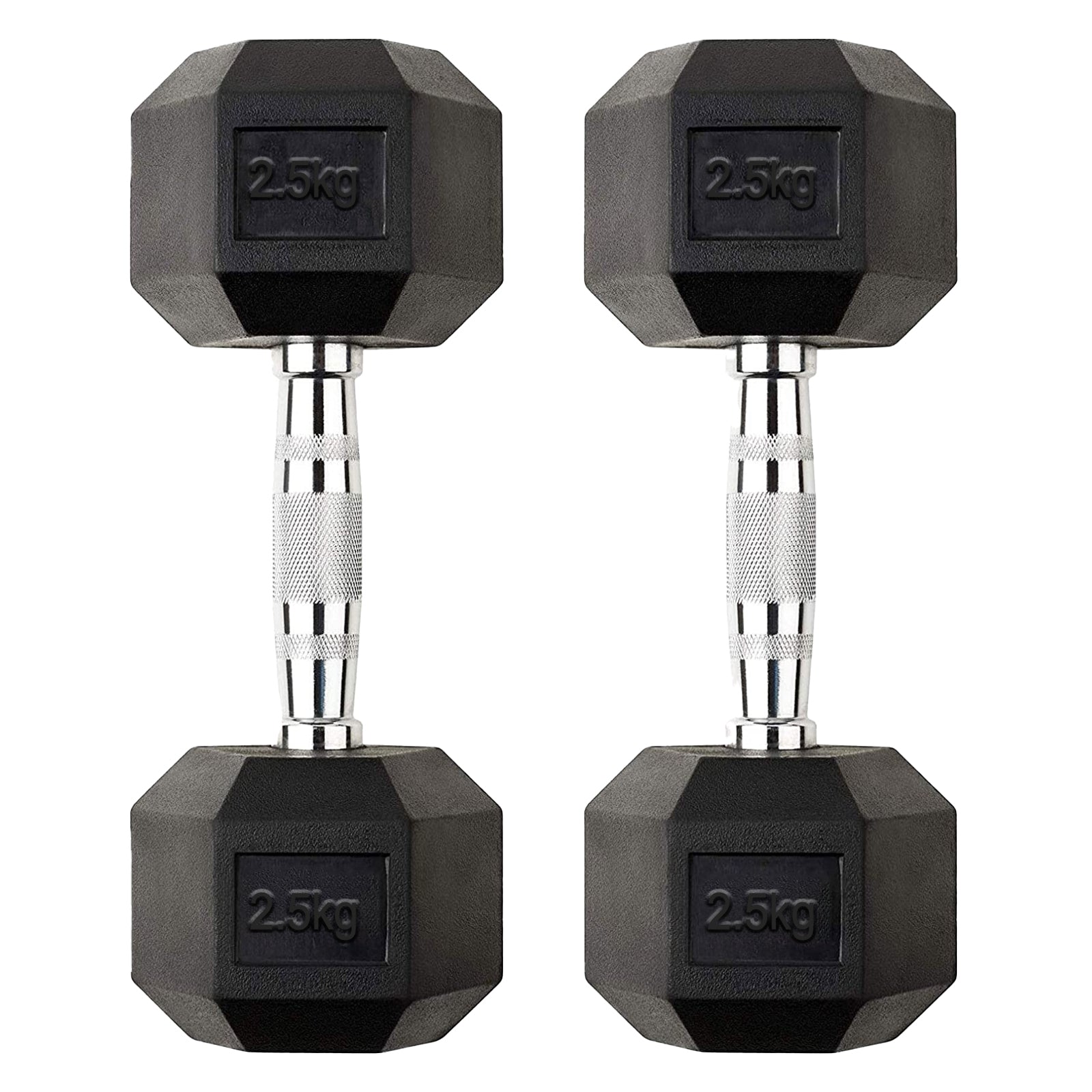 Hex 2.5kg Dumbbell Pair – Rubber Coated Anti Roll Free Weights for Home Gym, Strength Training & Rehab Workouts for Men & Women