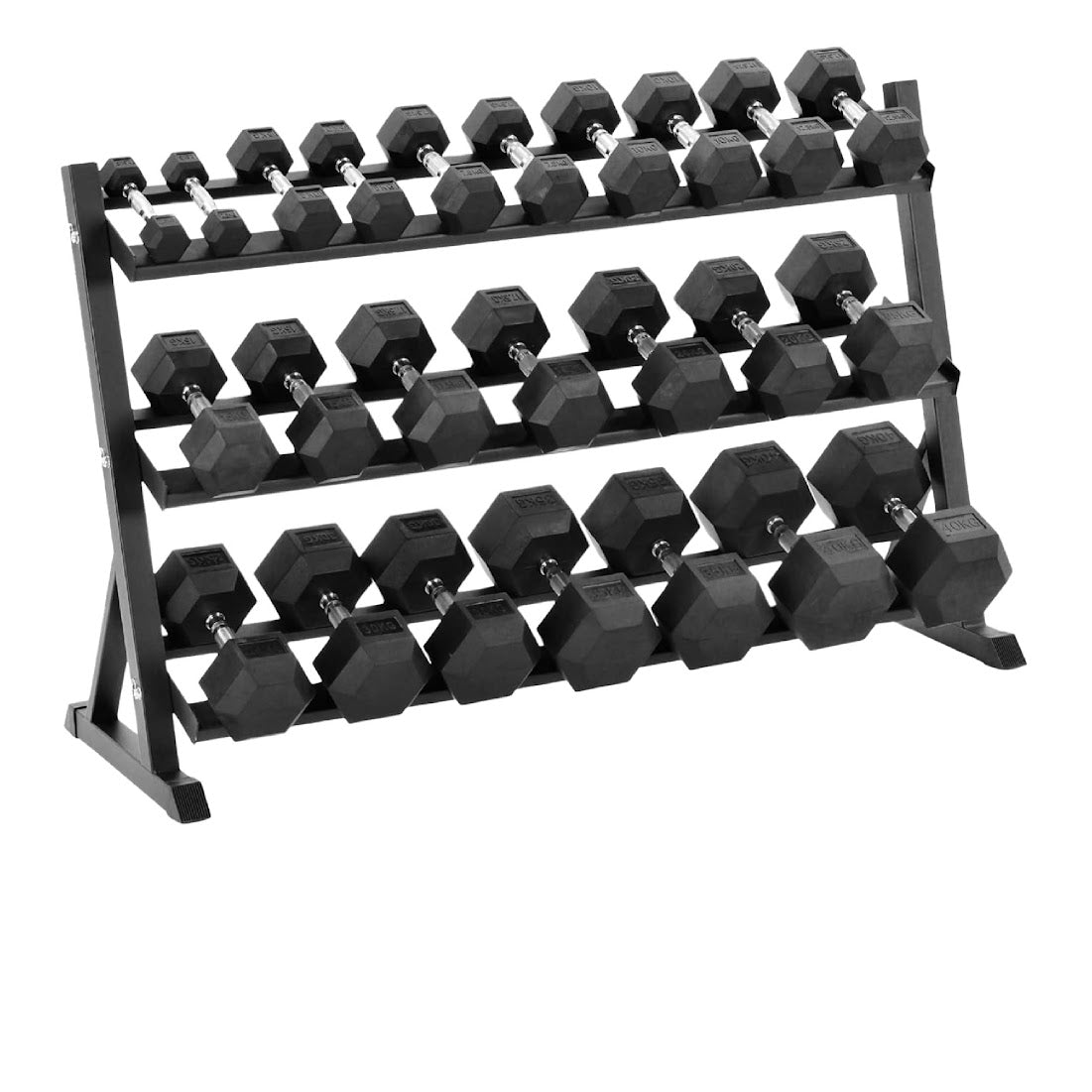 Elite Hex Dumbbell Set 2.5kg–30kg with Optional 3-Tier Rack – Rubber-Coated, Anti-Roll Design, Chrome Grip for Home & Studio Gyms UK