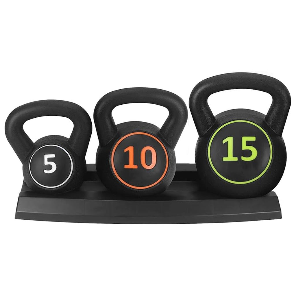 3‑Piece Kettlebell Set – 5/10/15 lb Weights for Home Gym Strength Training & Full‑Body Workouts