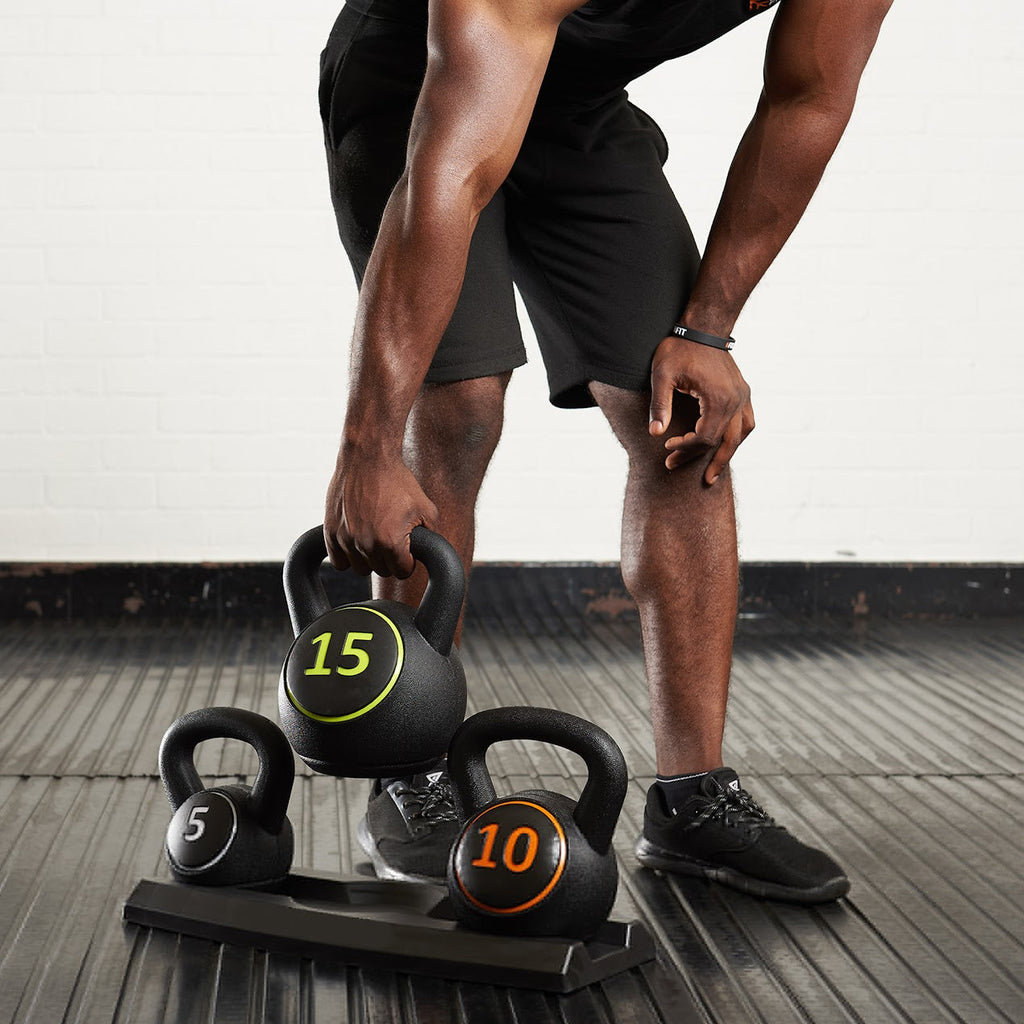 3‑Piece Kettlebell Set – 5/10/15 lb Weights for Home Gym Strength Training & Full‑Body Workouts