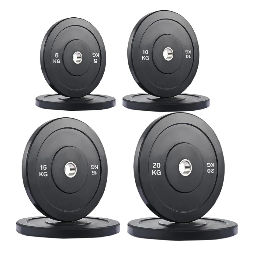 Olympic Bumper Weight Plates Pro Set Crumb Rubber Plates with Stainless Steel Insert, Coloured Weight Discs for Strength Training, Olympic Barbell Home Gym Fitness