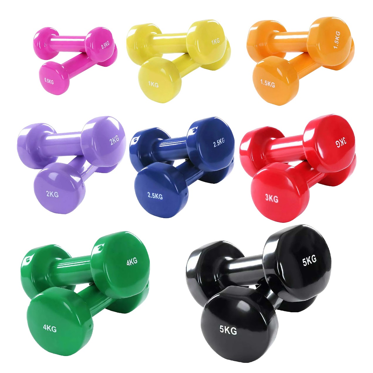 Neoprene‑Coated Vinyl Dumbbell Hand Weights – Color‑Coded, Anti‑Roll, Ergonomic Grip – Home Gym Strength & Toning
