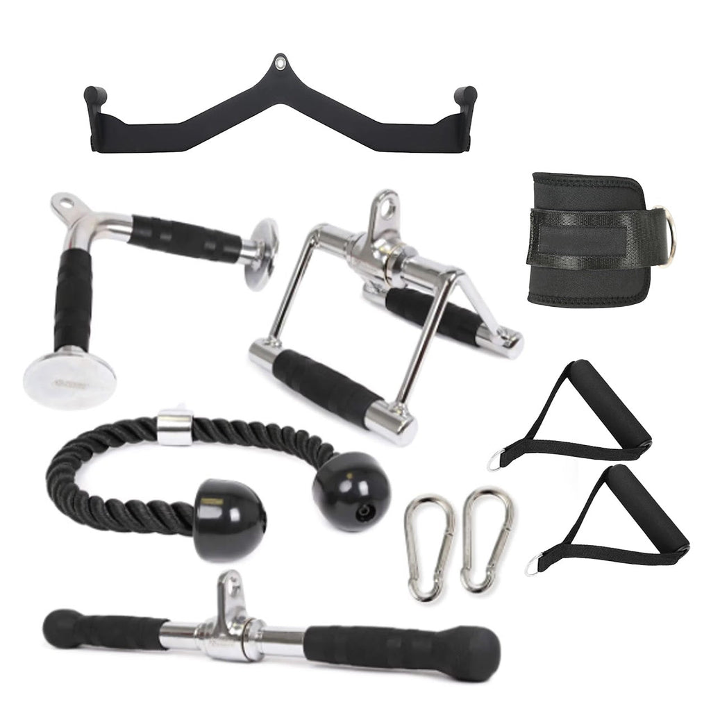 Multi Grip Steel Bars Rope and Cable Machine Attachments – Handles for Focused Strength Training Space Saving Home Gym Kit Heavy Duty Construction