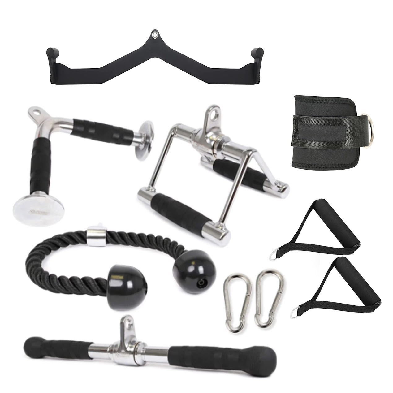 Multi Grip Steel Bars Rope and Cable Machine Attachments – Handles for Focused Strength Training Space Saving Home Gym Kit Heavy Duty Construction