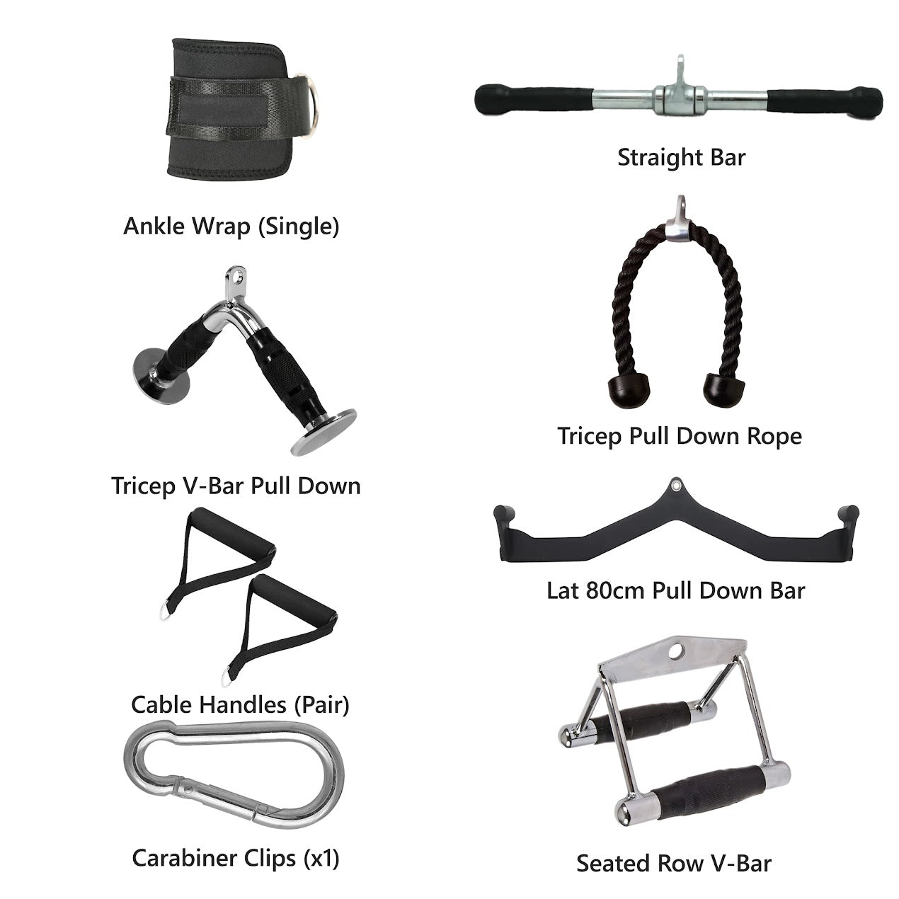 Multi Grip Steel Bars Rope and Cable Machine Attachments – Handles for Focused Strength Training Space Saving Home Gym Kit Heavy Duty Construction