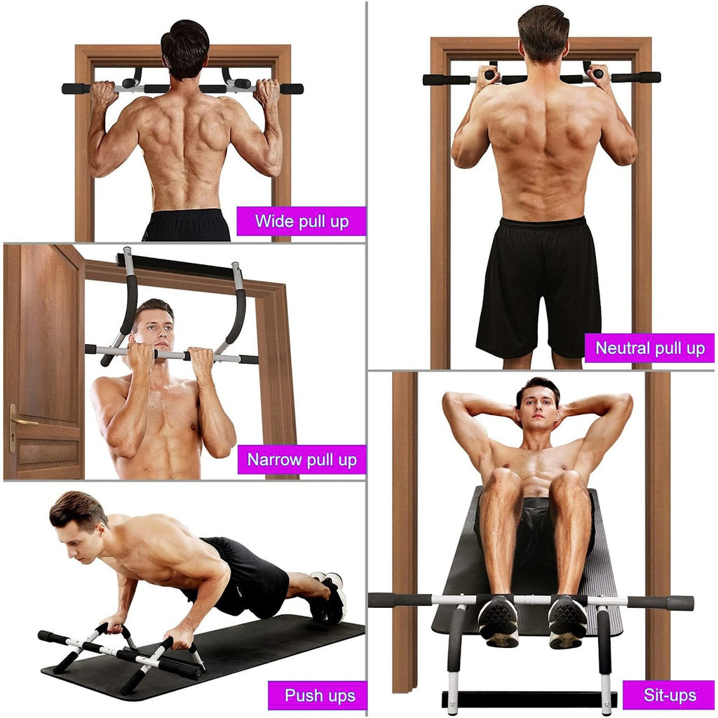 Adjustable Heavy‑Duty Door Pull‑Up Bar – Steel, No‑Screw Clamp, Foam Grip – Upper Body & Core Strength Training for Home Gym