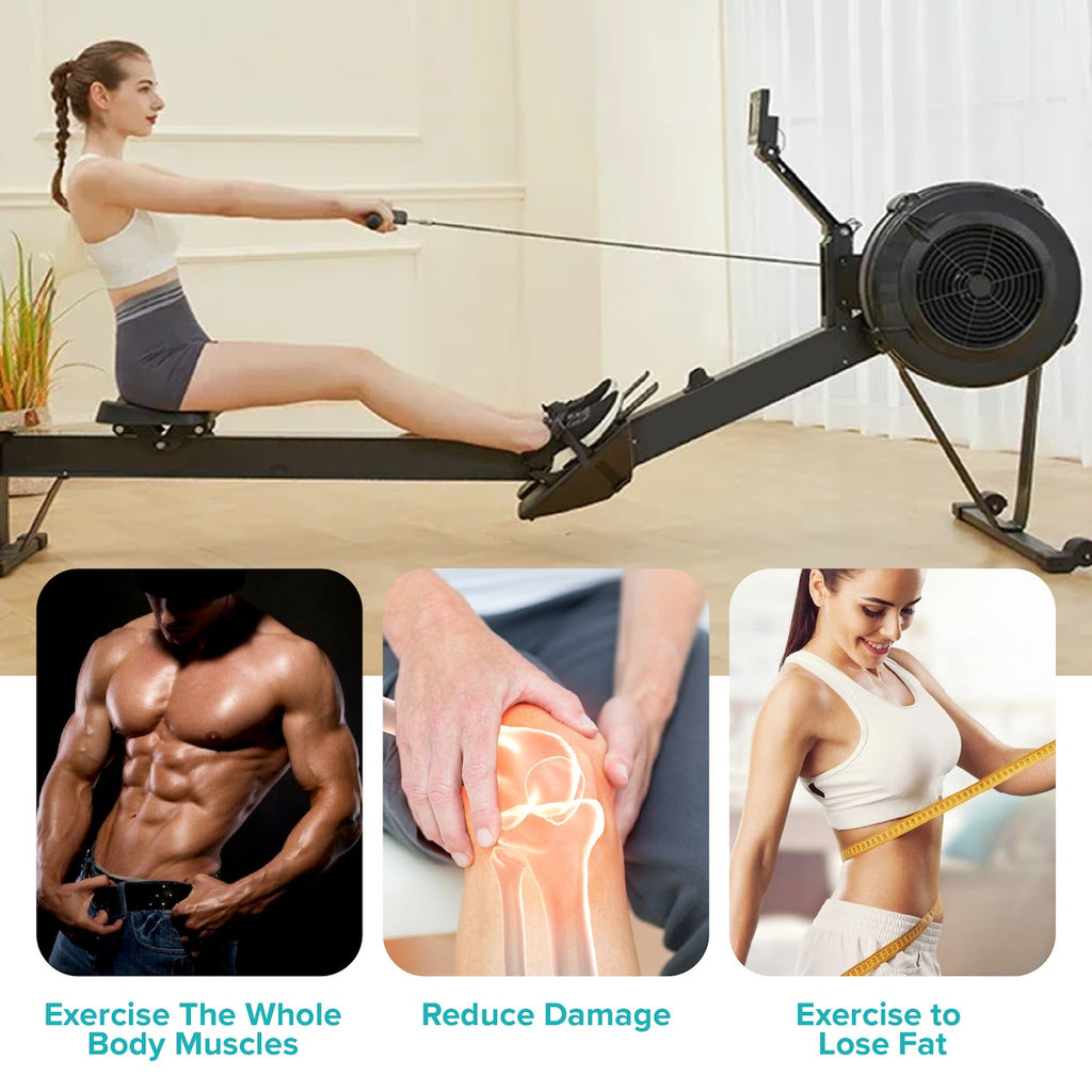 Air‑Resistance Rowing Machine, Foldable Aluminum Frame, Smart Display & Ergonomic Seat – Quiet Home Gym Rower, 10 Resistance Levels