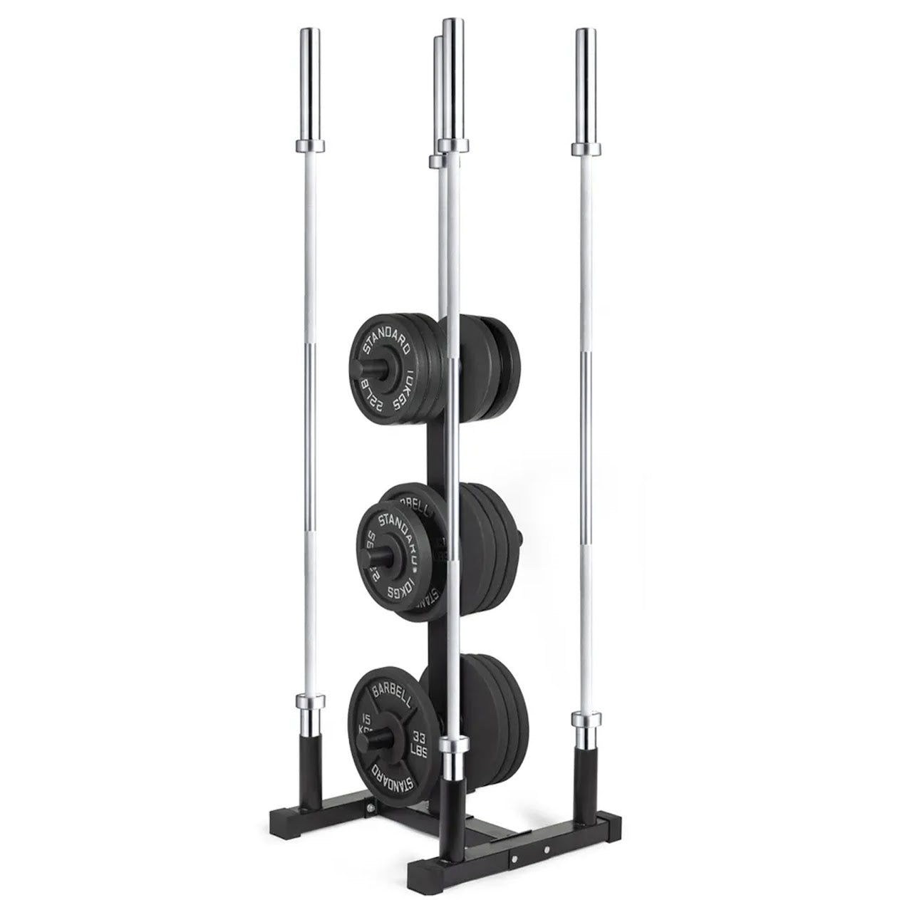 Heavy‑Duty 3‑Tier Olympic Weight Tree & Bar Stand – Powder‑Coated Steel, 200 kg Capacity, Scratch‑Resistant – Compact Barbell & Plate Storage for Home Gym